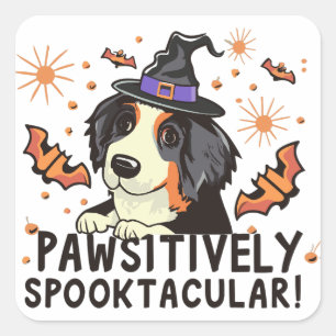 Adesivo Quadrado Pawsitivamente Spooktacular! - Cachorro Bernese Ha
