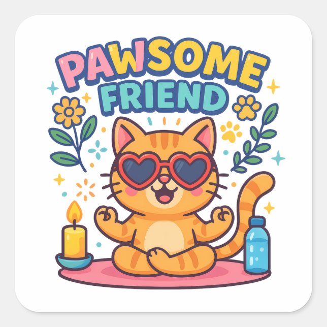 Adesivo Quadrado Pawsome Friend Because Every Cat Deserves Love (Frente)