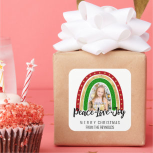 Adesivo Quadrado Paz Amor Alegria Feliz Natal Foto Arco-Íris