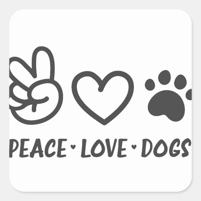 Adesivo Quadrado Paz, Amor, Cães (Frente)