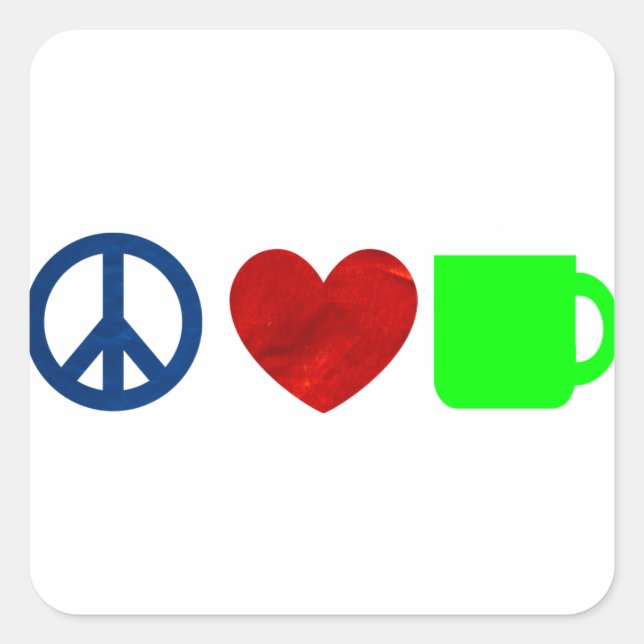 Adesivo Quadrado Paz, Amor, Café (Frente)