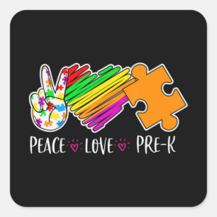 Adesivo Quadrado Paz Amor Consciência Pré-K Autismo - 100 dias inte