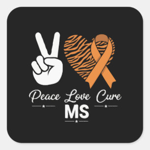 Adesivo Quadrado Paz Amor Cura Conscientização da Esclerose Múltipl