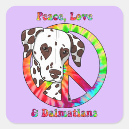 Adesivo Quadrado Paz, Amor e Dalmatianos