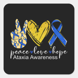 Adesivo Quadrado Paz Amor Esperança Consciência Ataxia Camisa Azul