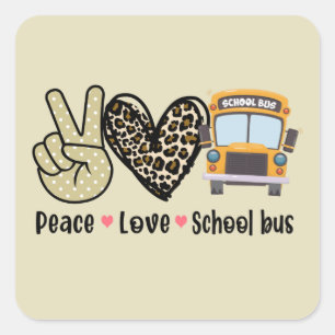 Adesivo Quadrado Paz, Amor, Ônibus Escolar