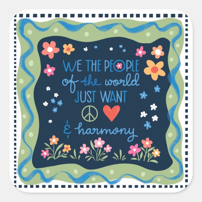 Adesivo Quadrado Paz e amor ao mundo (Frente)