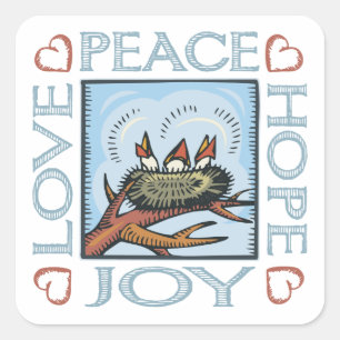 Adesivo Quadrado Paz, Esperança, amor, alegria