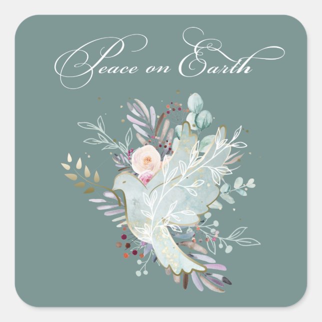 Adesivo Quadrado Paz Floral Artística Elegante na Porta da Terra (Frente)