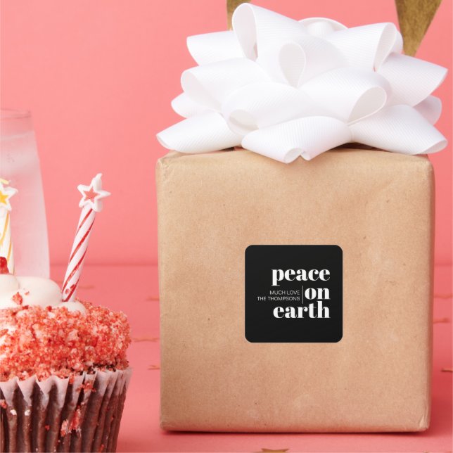 Adesivo Quadrado Paz na Terra Natal Moderno Personalizado de Natal (Festa)