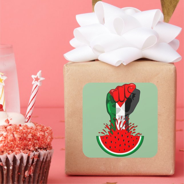 Adesivo Quadrado Pé de resistência da Palestina em Watermelon (Festa)