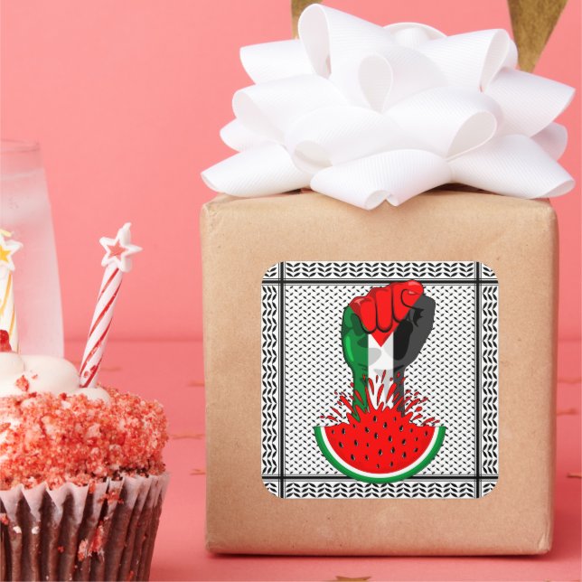 Adesivo Quadrado Pé de resistência da Palestina em Watermelon (Festa)