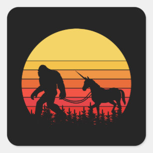 Adesivo Quadrado Pé Grande e Unicórnio em um Design Retroativo