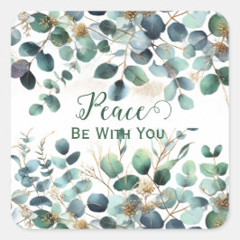 Adesivo Quadrado Peace Be With You Watercolor Foliage Leaves Green