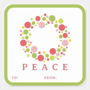 Adesivo Quadrado PEACE Christmas label red border