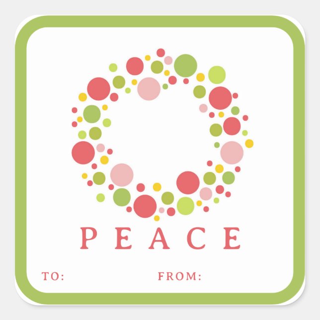Adesivo Quadrado PEACE Christmas label red border (Frente)