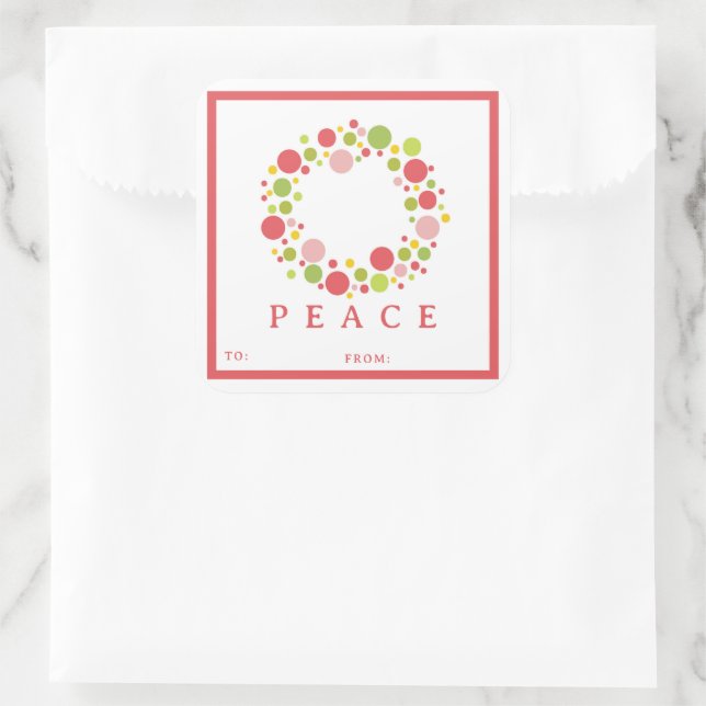 Adesivo Quadrado PEACE Christmas label red border (Bolsa)