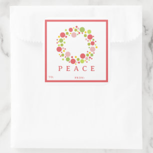 Adesivo Quadrado PEACE Christmas label red border
