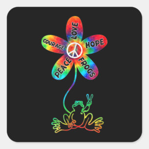 Adesivo Quadrado Peace Courage Love Hope Sapos Hippie