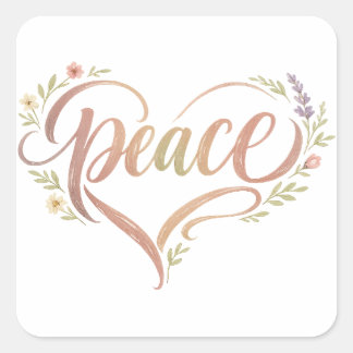 Adesivo Quadrado Peace Heart Boho Hand Lettered