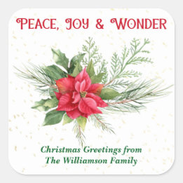 Adesivo Quadrado Peace Joy & Wonder Red Poinsettia Christmas