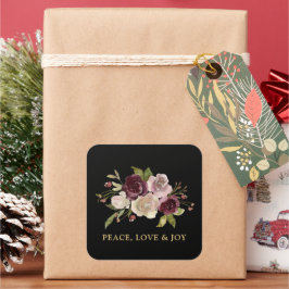 Adesivo Quadrado Peace Love and Joy Winter Bouquet Black Holiday