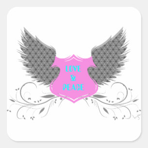 Adesivo Quadrado Peace Love Angel Wings Design