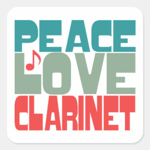 Adesivo Quadrado Peace Love Clarinet