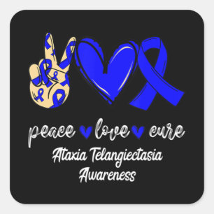 Adesivo Quadrado Peace Love Cure Ataxia Telangiectasia Blue Ribbon