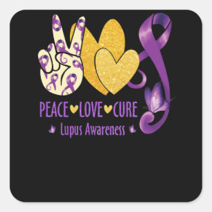 Adesivo Quadrado Peace  Love  Cure Lupus Awareness Purple
