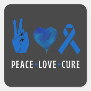Adesivo Quadrado Peace Love Cure , T-Shirt de Consciência do Cance