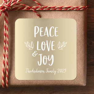 Adesivo Quadrado Peace Love Joy Modern Typography Chic Holiday