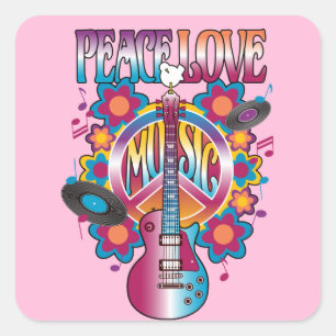 Adesivo Quadrado Peace-Love-Music