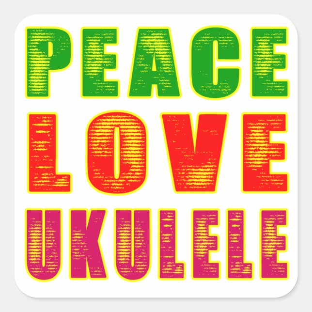 Adesivo Quadrado Peace Love Ukulele (Frente)
