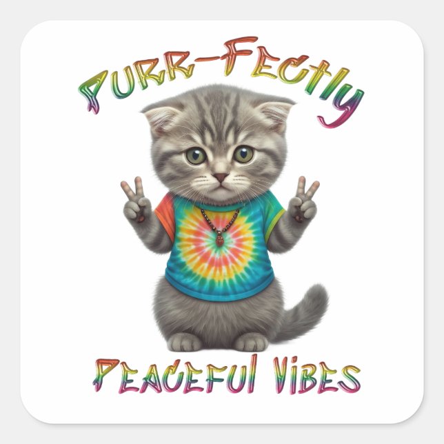 Adesivo Quadrado Peaceful Hippie Boho Kitten Vibes  (Frente)