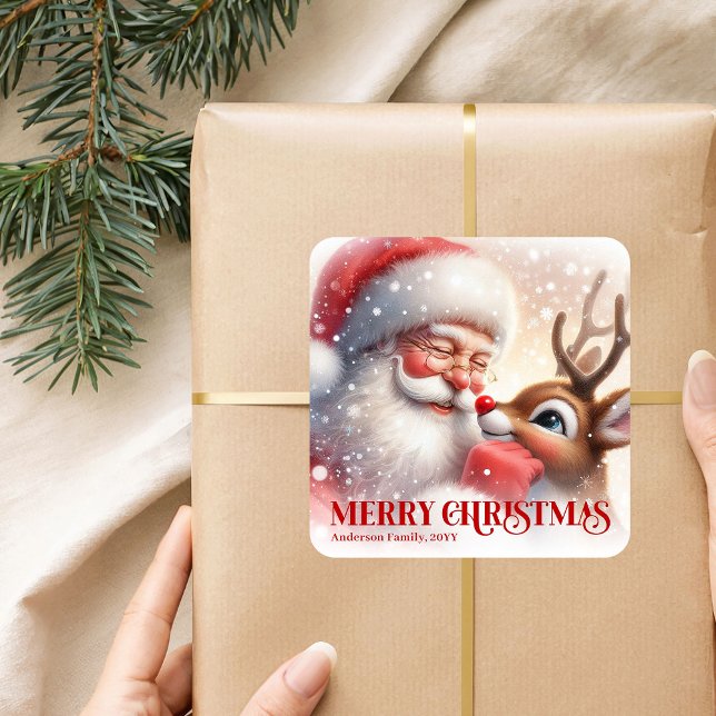 Adesivo Quadrado Peaceful Personalized Santa Rudolph Christmas  (Peaceful Personalized Santa Rudolph Christmas Sticker)