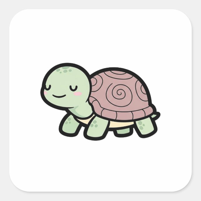 Adesivo Quadrado Peaceful Turtle – Cute Kawaii Animal Illustration (Frente)