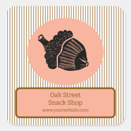 Adesivo Quadrado Peach Acorn on Brown Stripes Business Label