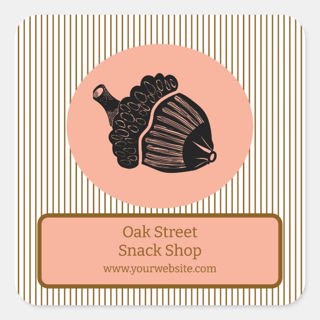 Adesivo Quadrado Peach Acorn on Brown Stripes Business Label (Frente)