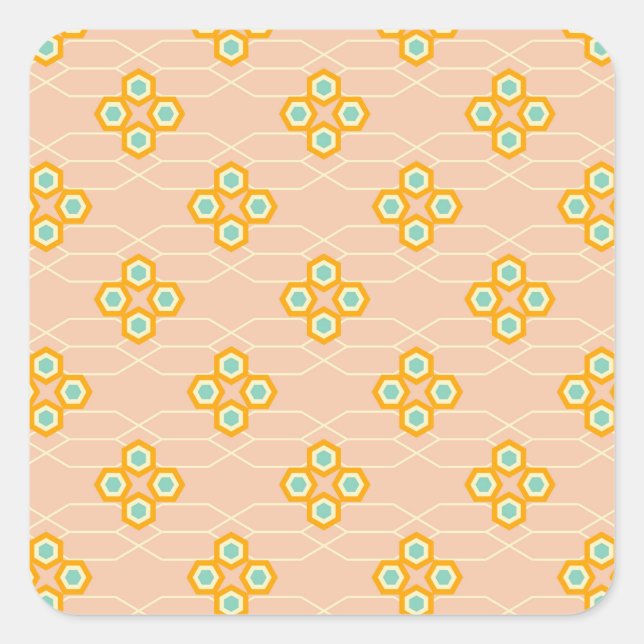 Adesivo Quadrado Peach background hexagonal floral pattern  (Frente)