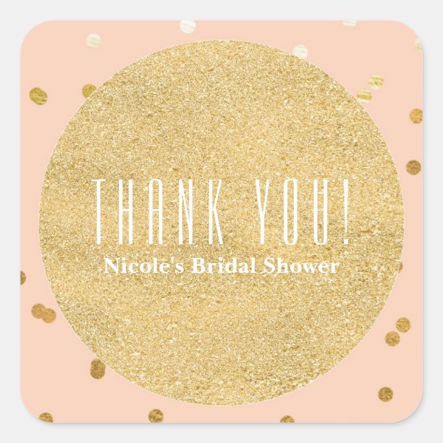 Adesivo Quadrado Peach & Dourado Shiny Confetti Pontos Modernos Fav (Frente)