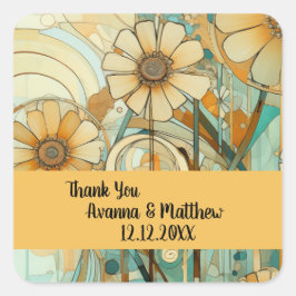 Adesivo Quadrado Peach e Beige Floral Abstrato