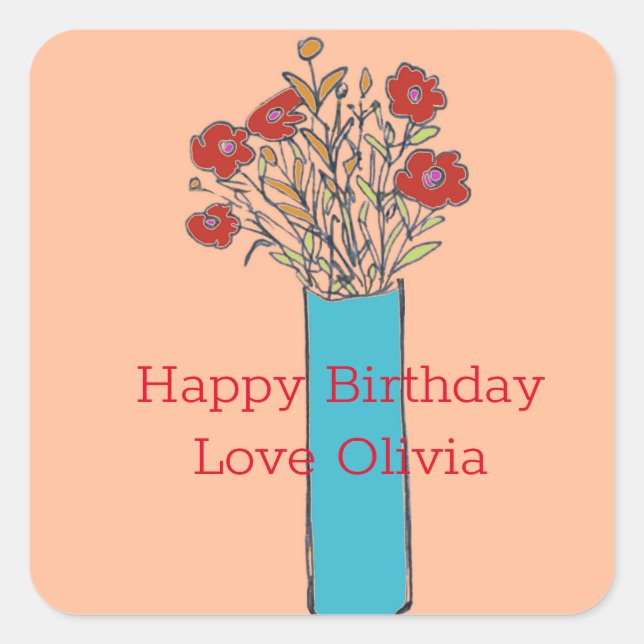 Adesivo Quadrado Peach Fuzz & Original Quirky Flowers (Frente)