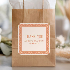 Adesivo Quadrado Peach Lace Label, Wedding Thank You