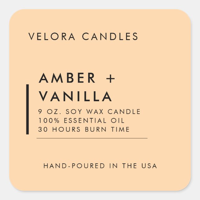 Adesivo Quadrado Peach Modern Minimalist Candle Label Sticker (Frente)