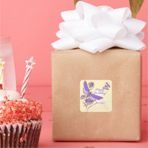 Adesivo Quadrado Peach Peach Purple Butterfly Sticker