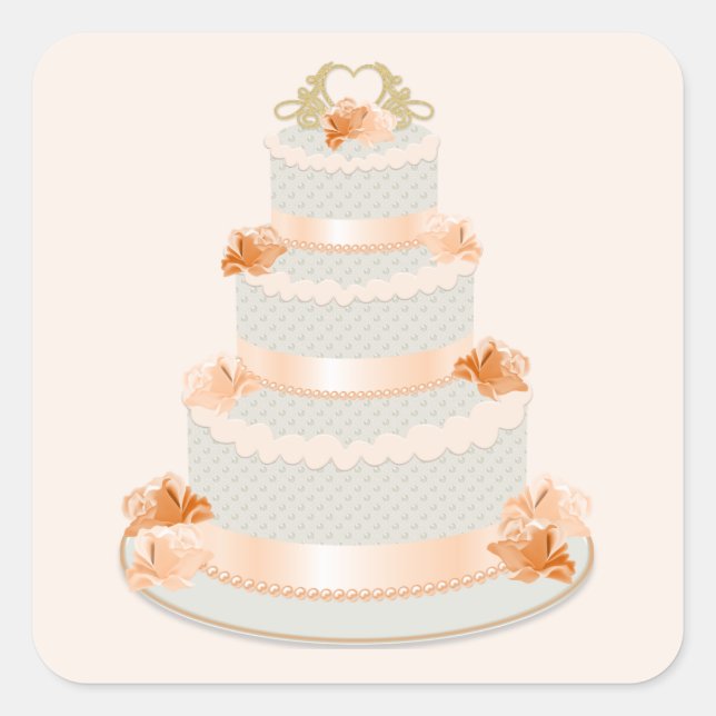 Adesivo Quadrado Peach Wedding Cake Sticker (Frente)