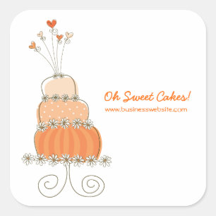 Adesivo Quadrado Peach Whimsical Chic Weding Cake Sticker
