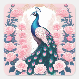 Adesivo Quadrado Peacock e Rosas