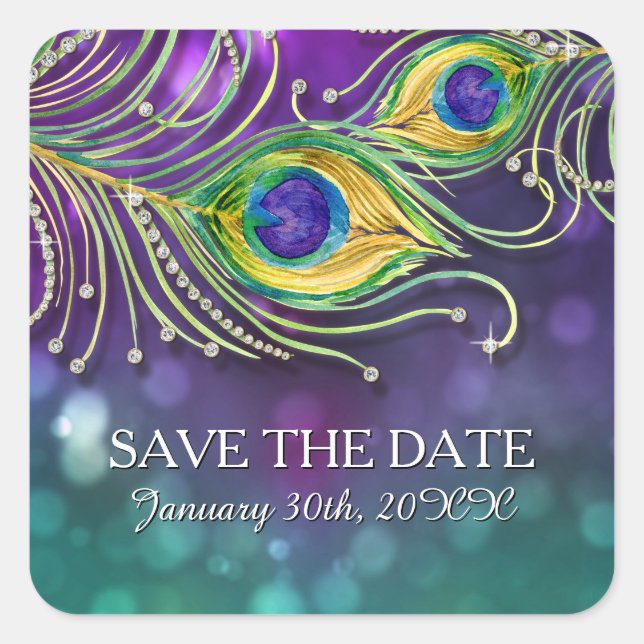 Adesivo Quadrado Peacock Feather Casada de Casas de Penas Marinhada (Frente)